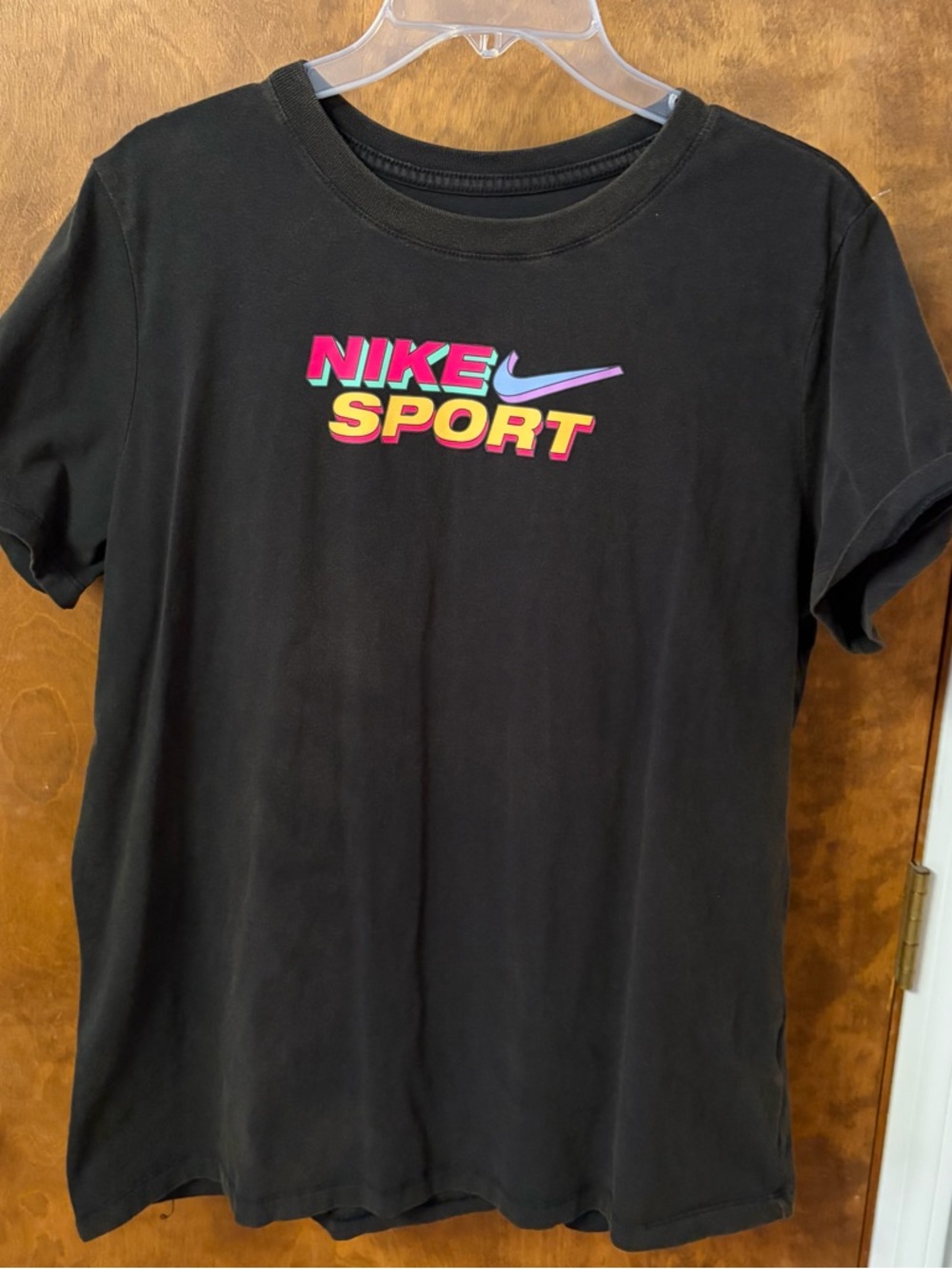 Women’s XL Nike Black Tee with Neon Multicolor 'Nike Sport' Logo
